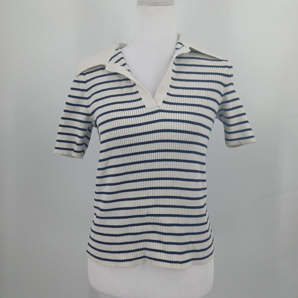 womens size small & Other Stories Paris Atelier Striped Ribbed Knit Polo Top